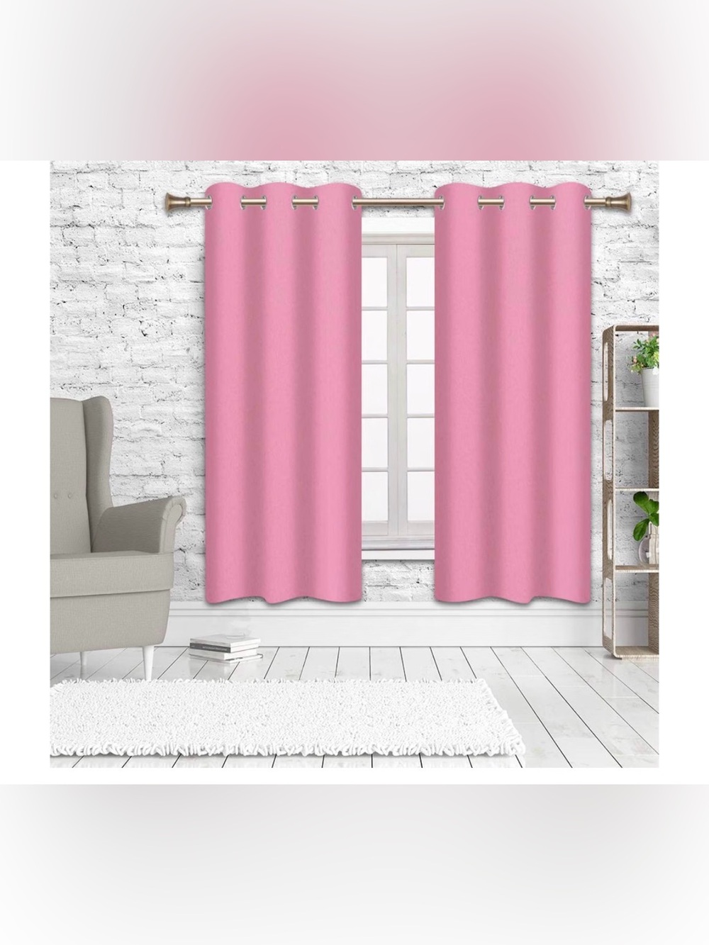 Solid Pink Grommet Top Window Curtains - Pair